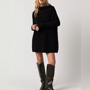 Free People Ottoman Slouchy Oversized Tunic Sweater Black